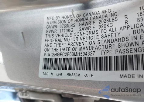 2021 Honda Civic Lx from USA, damaged, VIN 2HGFC2F63MH504327